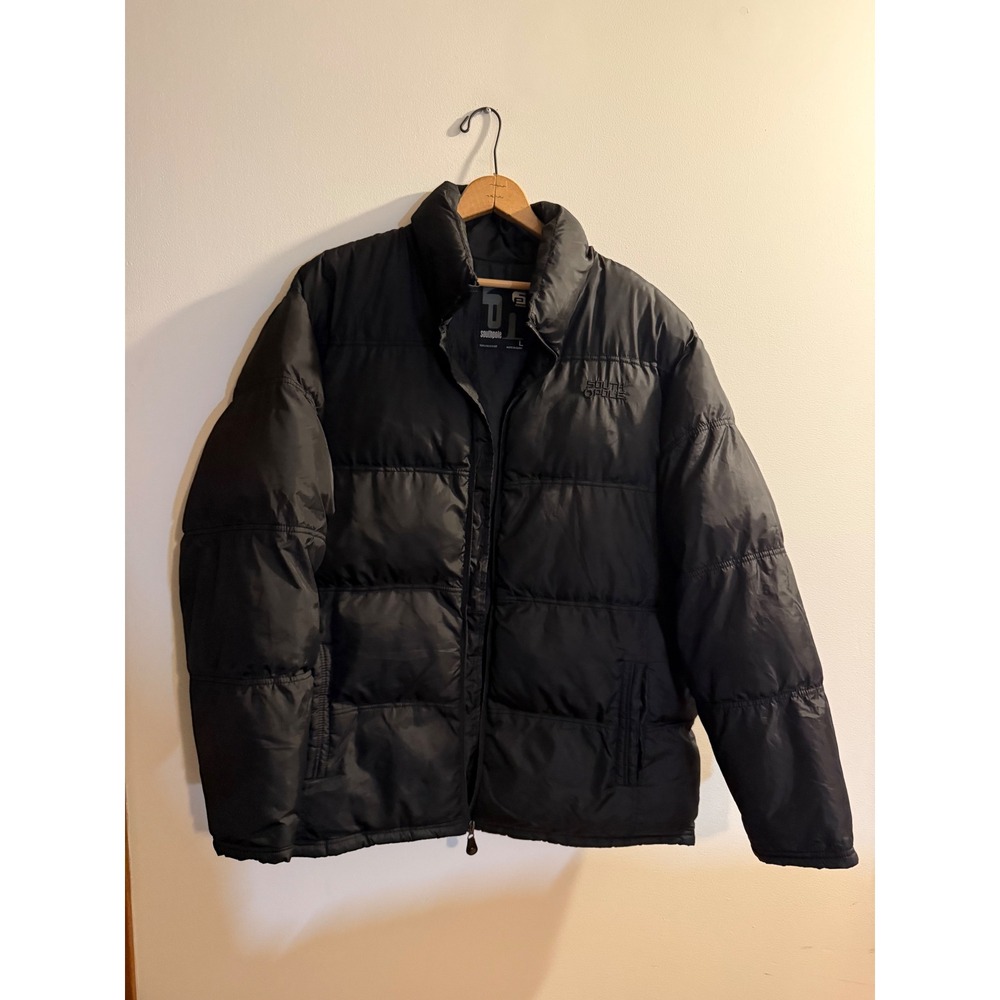 Southpole Mens Black Puffer Jacket Large Streetwear Y2K Quilted Full Zip Coat